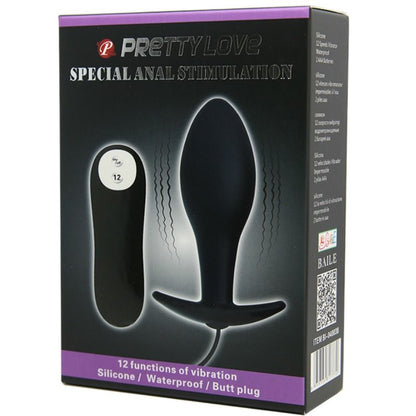 PRETTY LOVE - PLUG ANALE ANCORANTE IN SILICONE 12 MODALIT DI VIBRAZIONE NERO - PRETTY LOVE BOTTOM | Lingerie Harness Boutique