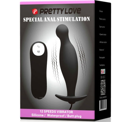 PRETTY LOVE - PLUG ANALE IN SILICONE 12 MODALIT DI VIBRAZIONE NERO - PRETTY LOVE | Lingerie Harness Boutique