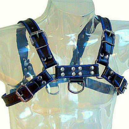 LEATHER BODY - BLACK / BLUE LEATHER BULLDOG CHEST HARNESS