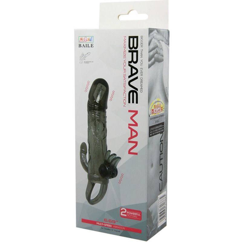 BAILE - COPRI PENE BRAVE MAN CON CLIT E STIMOLAZIONE ANALE DOPPIO BULLET NERO 16.5 CM - BAILE FOR HIM | Lingerie Harness Boutique