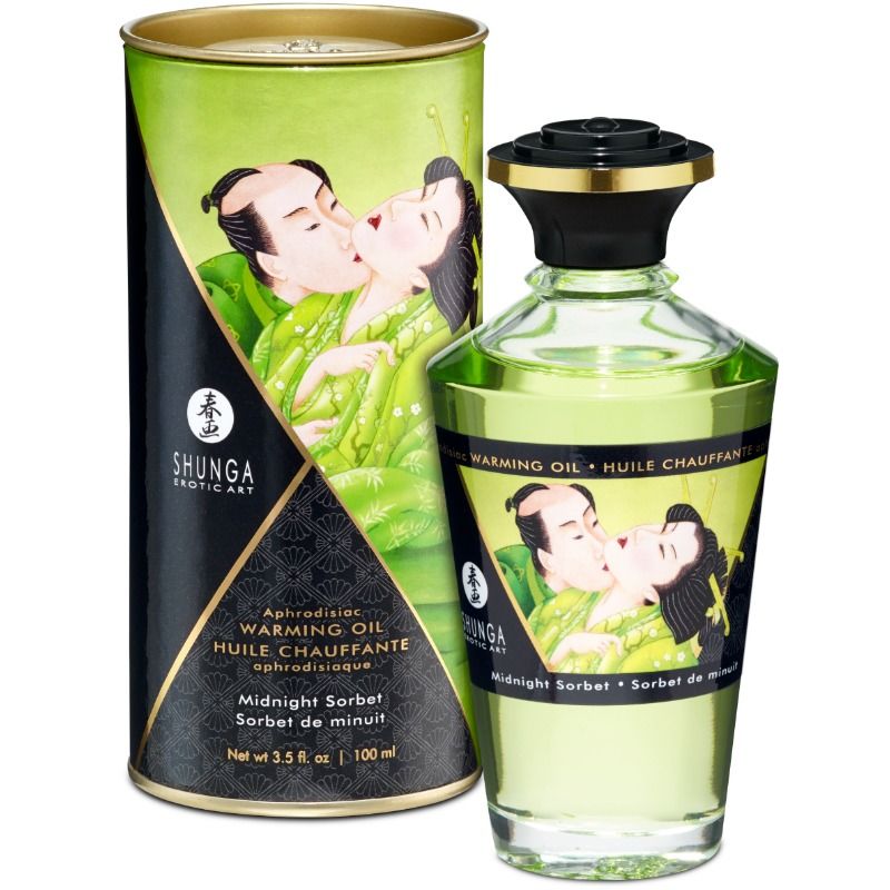 SHUNGA - OLIO DA MASSAGGIO CON EFFETTO CALORE GUSTO SORBETTO DI MEZZANOTTE 100 ML - SHUNGA OILS | Lingerie Harness Boutique