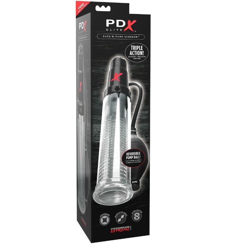 PDX ELITE - POMPA DI ASPIRAZIONE VIBRANTE PER MASTURBATORE SUCK N PUMP STROKER - PDX ELITE | Lingerie Harness Boutique