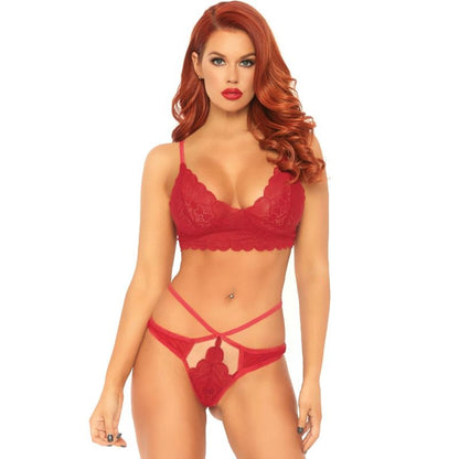 LEG AVENUE - 2 PIECE LACE BRALETTE AND THONG SET S/M 