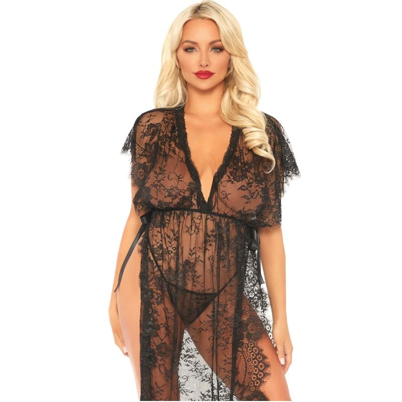 LEG AVENUE - 2 PIECE KAFTEN LACE DRESSING GOWN AND THONG S/M