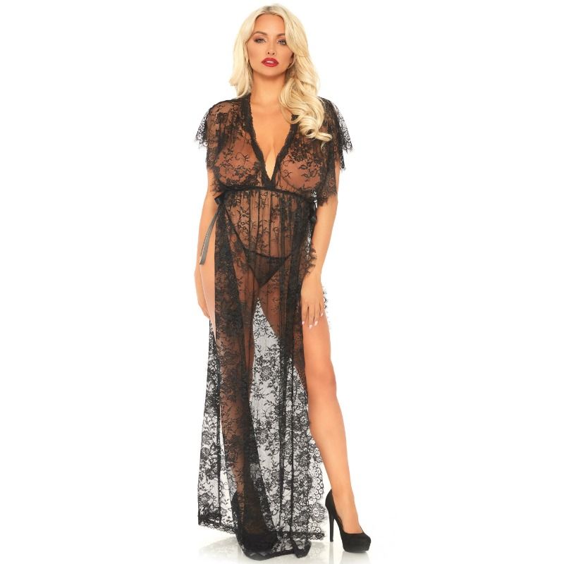 LEG AVENUE - 2 PIECE KAFTEN LACE DRESSING GOWN AND THONG S/M