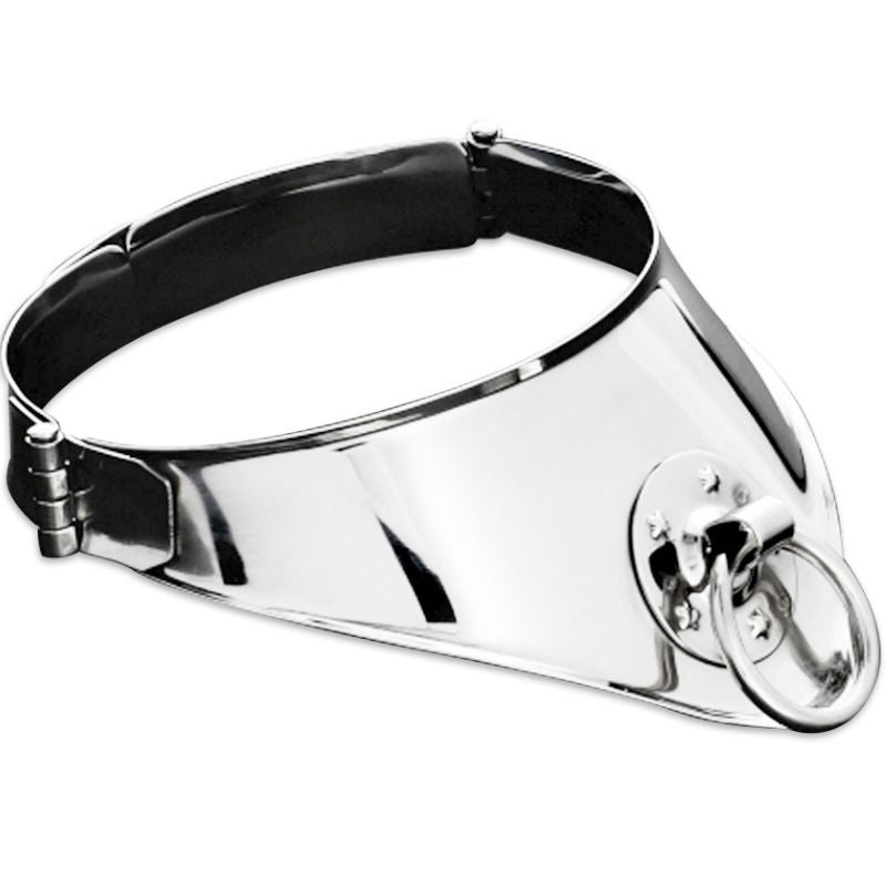 METAL HARD - COLLARE DI CONTENIMENTO RIGIDO IN METALLO CON ANELLO E LUCCHETTO 12,5 CM - METAL HARD | Lingerie Harness Boutique