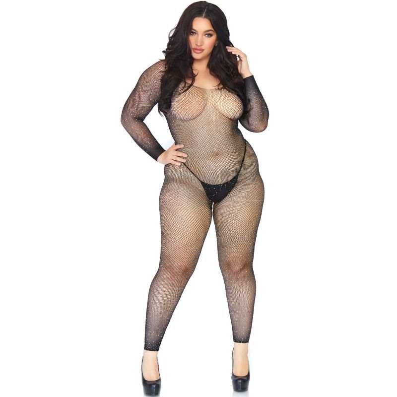 LEG AVENUE - CRYSTAL NET BODY STOCKING 1X-2X