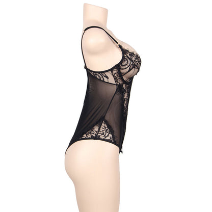 SUBBLIME - QUEEN PLUS PIZZO FLOREALE E TEDDY NERO CON FRANGE - SUBBLIME QUEEN PLUS SIZE | Lingerie Harness Boutique