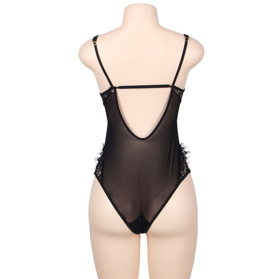 SUBBLIME - QUEEN PLUS PIZZO FLOREALE E TEDDY NERO CON FRANGE - SUBBLIME QUEEN PLUS SIZE | Lingerie Harness Boutique