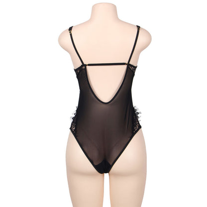 SUBBLIME - QUEEN PLUS PIZZO FLOREALE E TEDDY NERO CON FRANGE - SUBBLIME QUEEN PLUS SIZE | Lingerie Harness Boutique