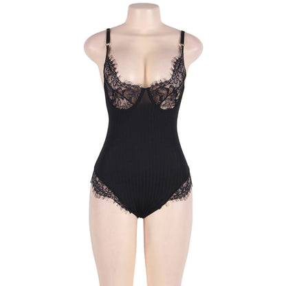 SUBBLIME - QUEEN PLUS TEDDY CON TRASPARENTI E FRANGE NERE - SUBBLIME QUEEN PLUS SIZE | Lingerie Harness Boutique