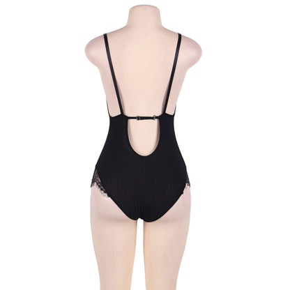 SUBBLIME - QUEEN PLUS TEDDY CON TRASPARENTI E FRANGE NERE - SUBBLIME QUEEN PLUS SIZE | Lingerie Harness Boutique