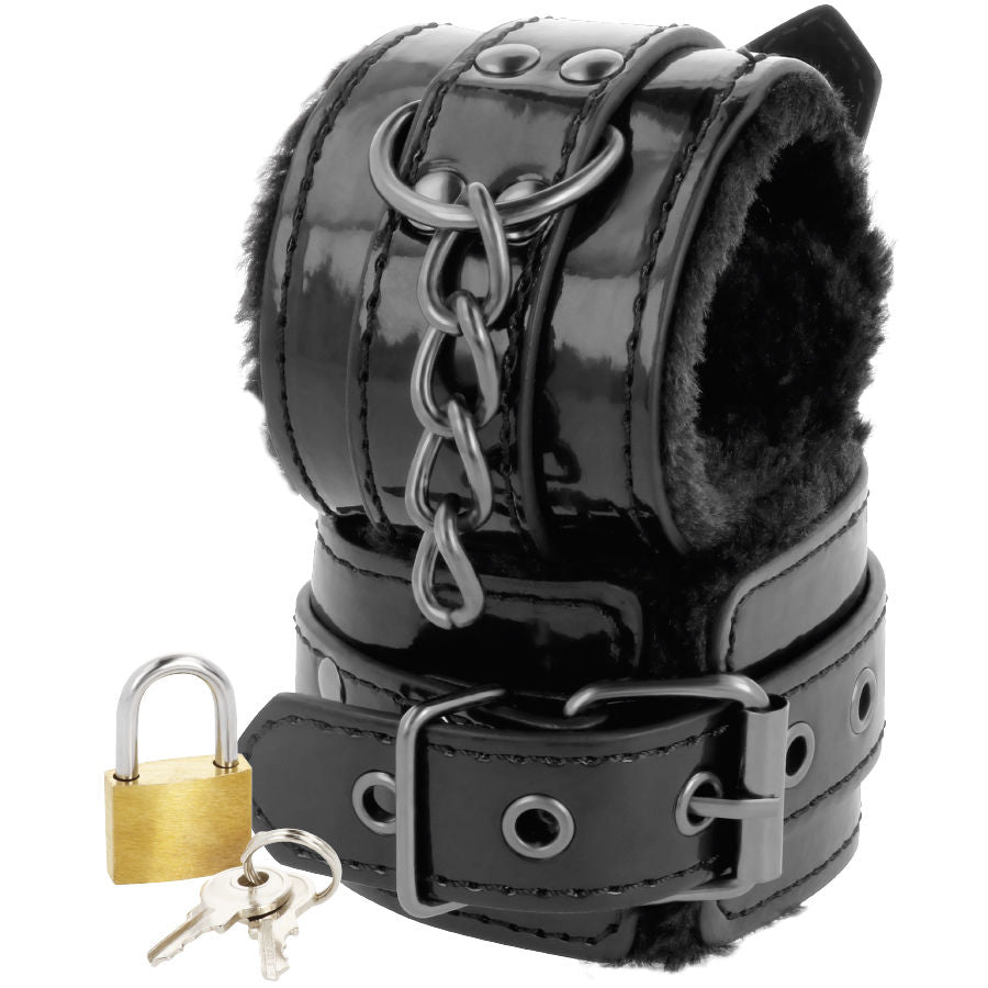 DARKNESS - MANETTE NERE REGOLABILI IN PELLE CON LUCCHETTO - DARKNESS BONDAGE | Lingerie Harness Boutique