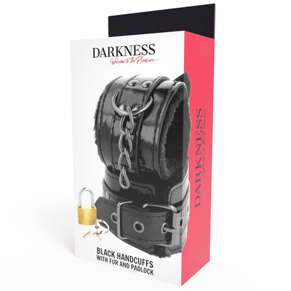 DARKNESS - MANETTE NERE REGOLABILI IN PELLE CON LUCCHETTO - DARKNESS BONDAGE | Lingerie Harness Boutique