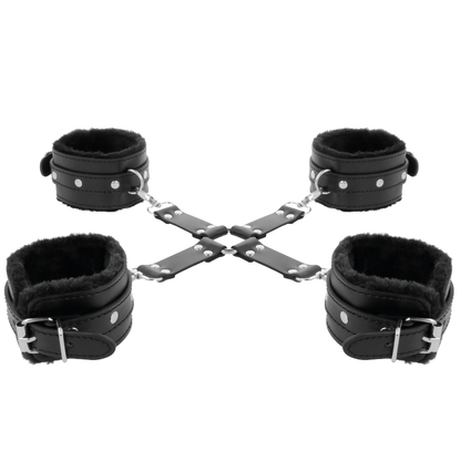 DARKNESS - BLACK LEATHER FOOT AND HAND HANDCUFFS