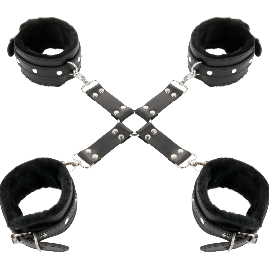 DARKNESS - BLACK LEATHER FOOT AND HAND HANDCUFFS