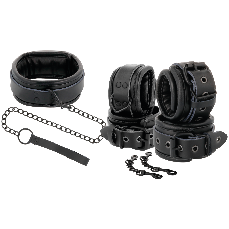 DARKNESS - MANETTE E COLLETTO IN PELLE NERA - DARKNESS | Lingerie Harness Boutique