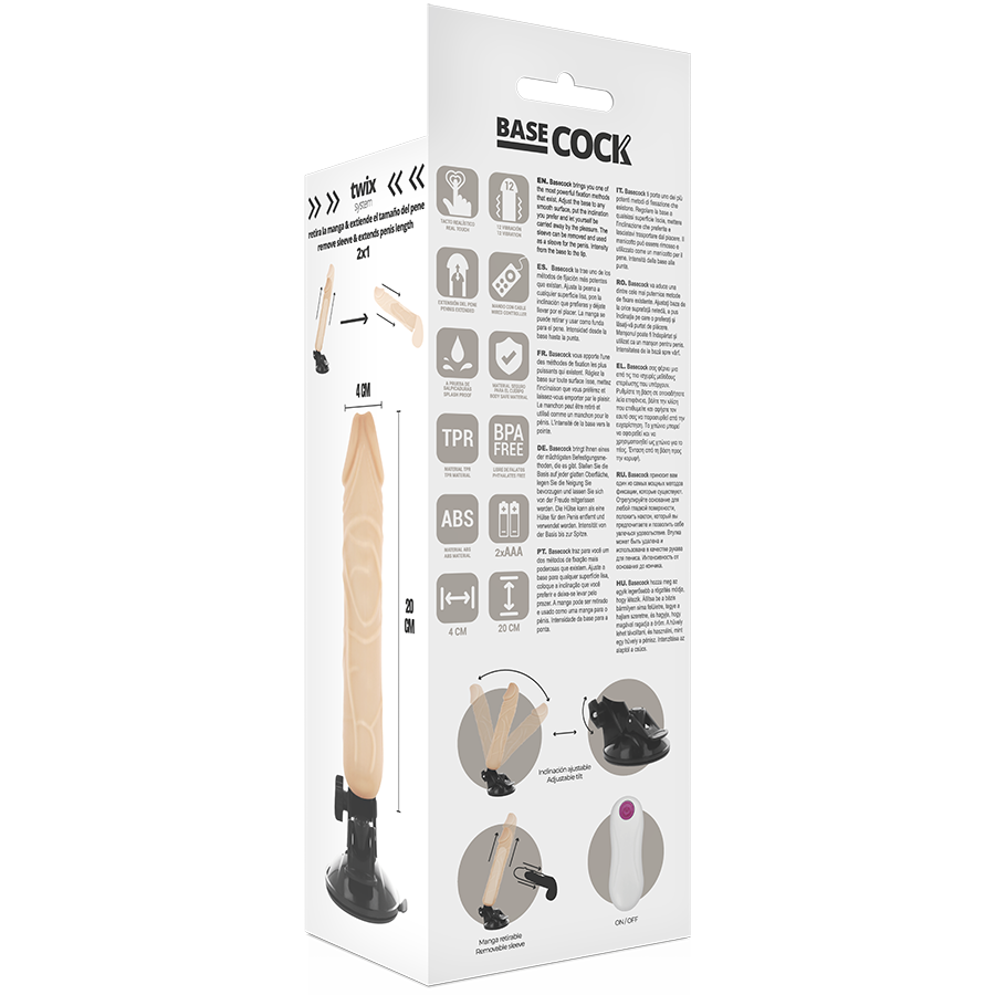 BASECOCK - VIBRATORE REALISTICO TELECOMANDO NERO 20 CM -O- 4 CM - BASECOCK | Lingerie Harness Boutique
