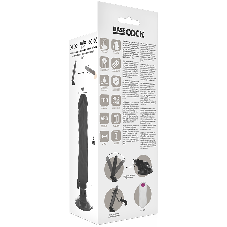 BASECOCK - VIBRATORE REALISTICO TELECOMANDO NERO 21 CM -O- 4 CM - BASECOCK | Lingerie Harness Boutique