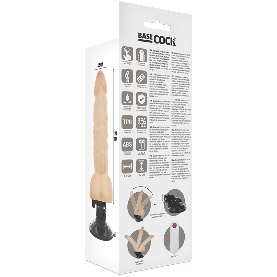 BASECOCK - VIBRATORE ARTICOLABILE TELECOMANDO NERO 20 CM -O- 4.5 CM - BASECOCK | Lingerie Harness Boutique
