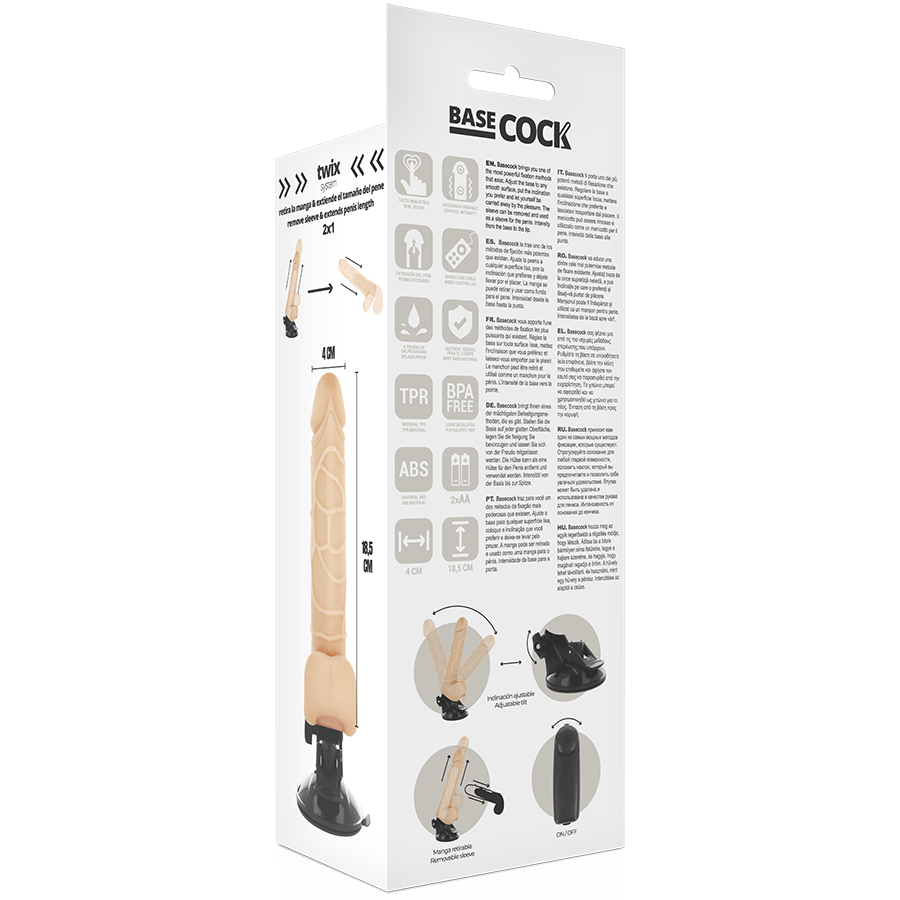 BASECOCK - REALISTIC NATURAL REMOTE CONTROL VIBRATOR 18.5 CM -O- 4CM