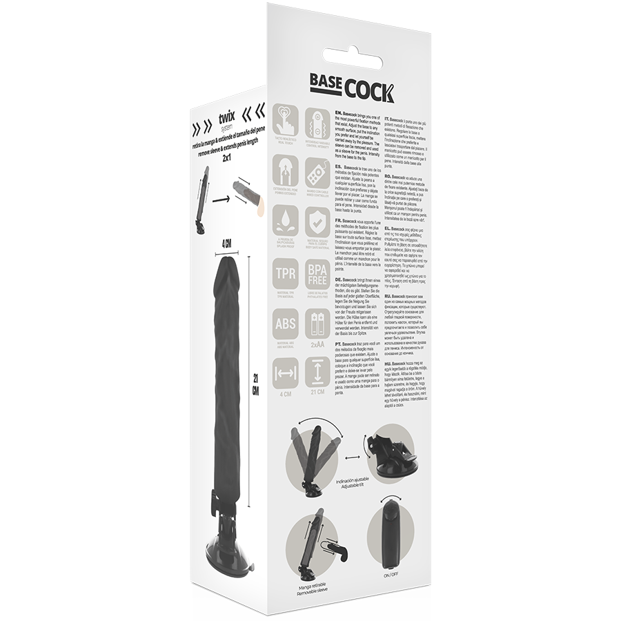 BASECOCK - VIBRATORE REALISTICO TELECOMANDO NERO 21 CM -O- 4 CM - BASECOCK | Lingerie Harness Boutique