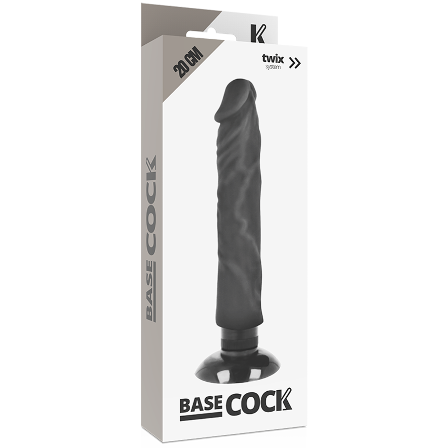 BASECOCK - VIBRATORE REALISTICO 2-1 NERO 20 CM -O- 4 CM - BASECOCK | Lingerie Harness Boutique