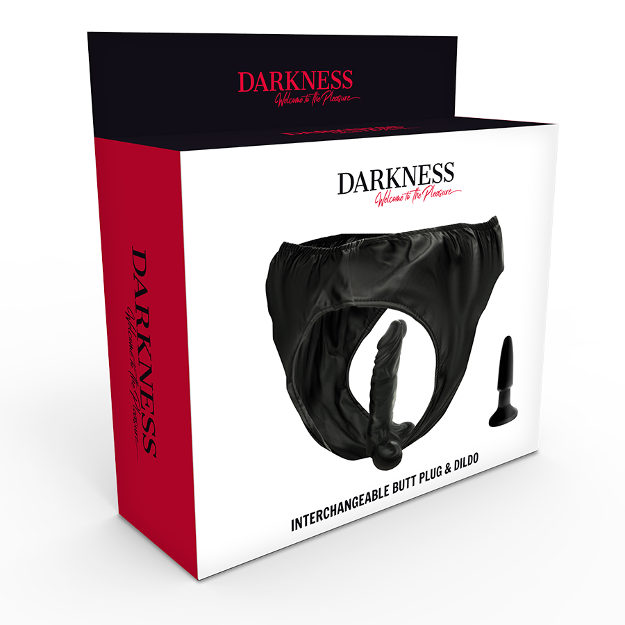 DARKNESS - SLIP CON TAPPO E DILDO INTERCAMBIABILE - DARKNESS SENSATIONS | Lingerie Harness Boutique