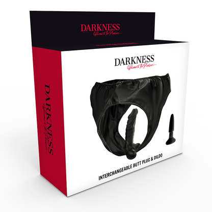 DARKNESS - SLIP CON TAPPO E DILDO INTERCAMBIABILE - DARKNESS SENSATIONS | Lingerie Harness Boutique