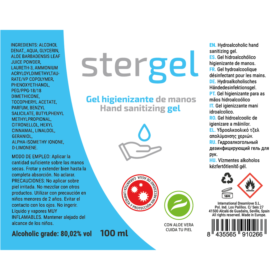 STERGEL - GEL IGIENIZZANTE MANI IDROALCOLICO ALOE VERA 100ML - STERGEL | Lingerie Harness Boutique
