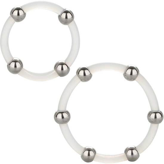 CALEXOTICS - SET DI ANELLI IN SILICONE CON PERLINE IN ACCIAIO - CALEXOTICS | Lingerie Harness Boutique