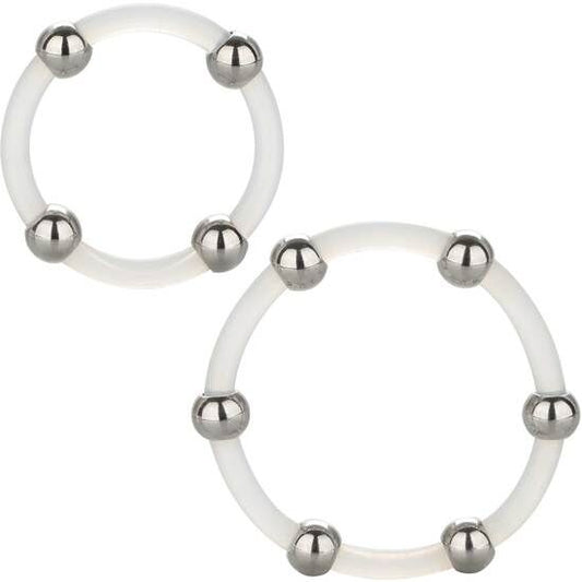 CALEXOTICS - SET DI ANELLI IN SILICONE CON PERLINE IN ACCIAIO - CALEXOTICS | Lingerie Harness Boutique