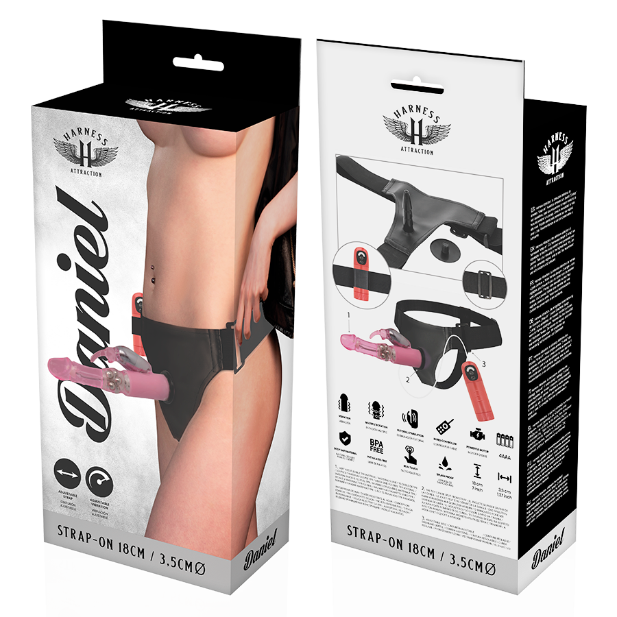 HARNESS ATTRACTION - RNES DANIEL CON VIBRAZIONE E ROTAZIONE 18 CM -O- 3.5 CM - HARNESS ATTRACTION | Lingerie Harness Boutique
