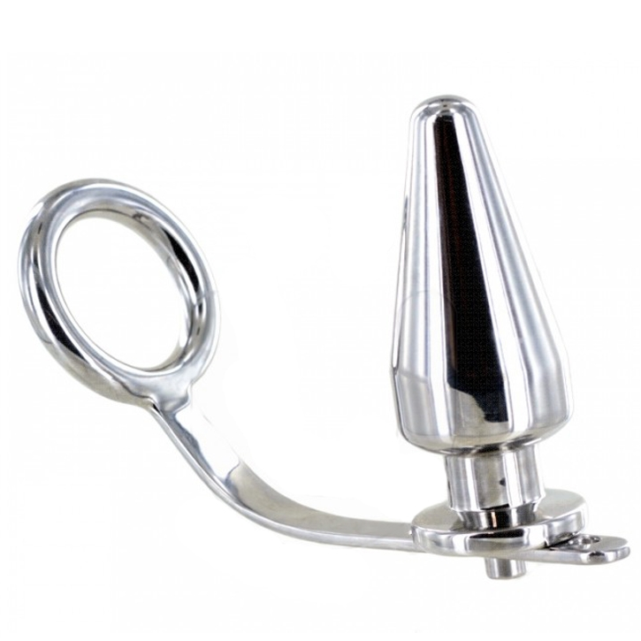 METAL HARD - ANELLO IN ACCIAIO DURO CON TAPPO ANALE 45 X 50 MM - METAL HARD | Lingerie Harness Boutique