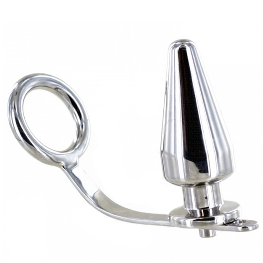 METAL HARD - ANELLO IN ACCIAIO DURO CON TAPPO ANALE 45 X 50 MM - METAL HARD | Lingerie Harness Boutique