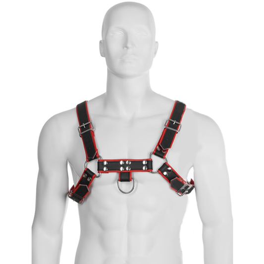 LEATHER BODY - CATENA HARNESS III NERO / ROSSO - LEATHER BODY | Lingerie Harness Boutique