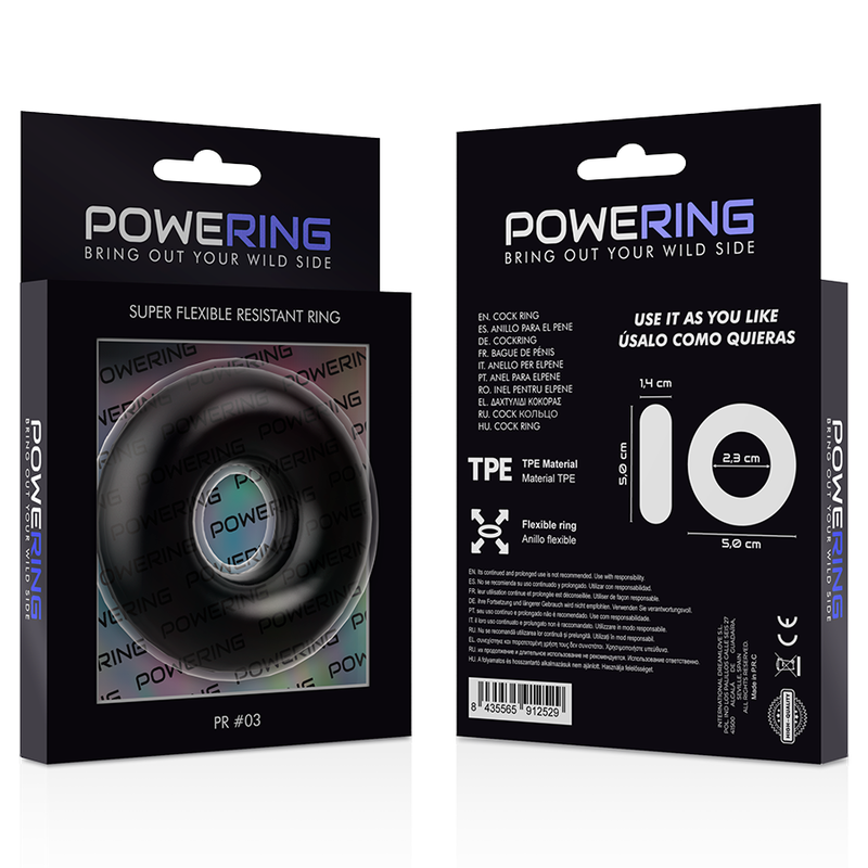 POWERING - SUPER FLEXIBLE AND RESISTANT COCK RING 5CM PR03 BLACK