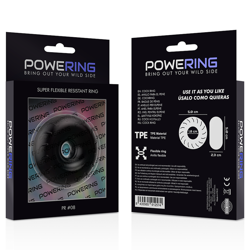 POWERING - ANELLO PER PENE SUPER FLESSIBILE E RESISTENTE 5CM PR08 NERO - POWERING | Lingerie Harness Boutique