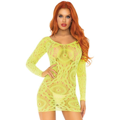 LEG AVENUE - MINIABITOIN PIZZO ALLUNCINETTO MANICA LUNGA NEON TAGLIA UNICA - LEG AVENUE DRESSES | Lingerie Harness Boutique