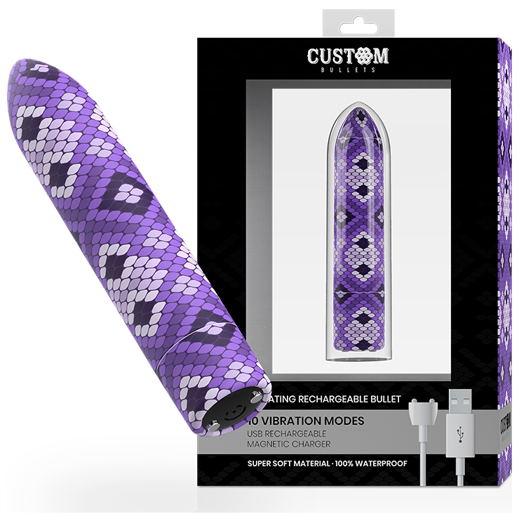 CUSTOM BULLETS - RECHARGEABLE SNAKE PURPLE MAGNETIC BULLET 10V - CUSTOM BULLETS | Lingerie Harness Boutique