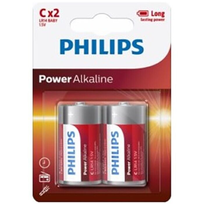 PHILIPS - POWER ALKALINE BATTERY C LR14 BLISTER * 2