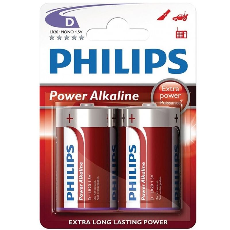 PHILIPS - POWER ALKALINE BATTERY D LR20 BLISTER * 2