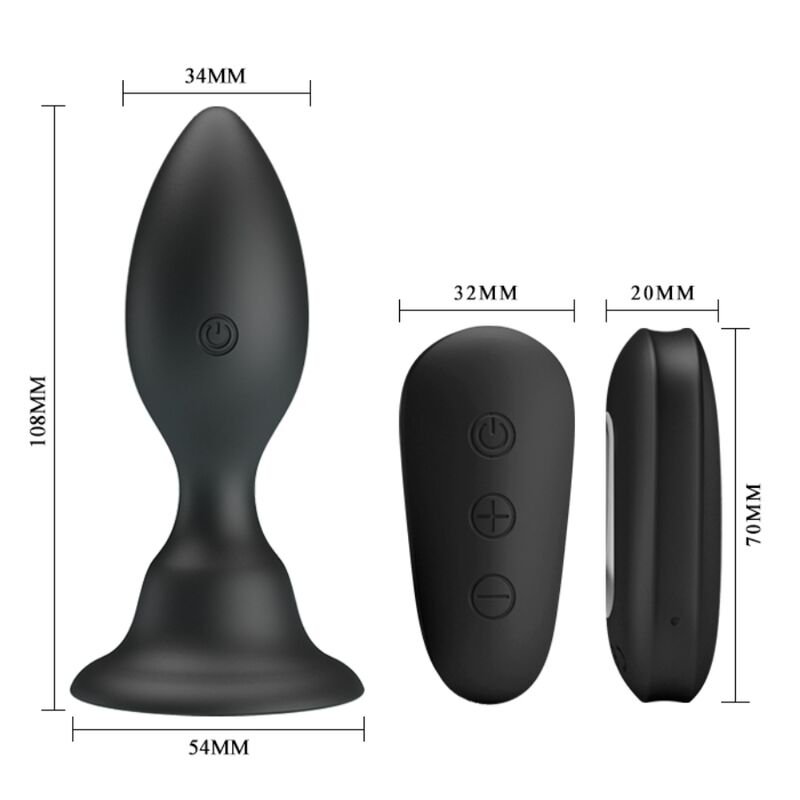 MR PLAY - PLUG ANALE CON TELECOMANDO VIBRAZIONE NERO - MR PLAY | Lingerie Harness Boutique