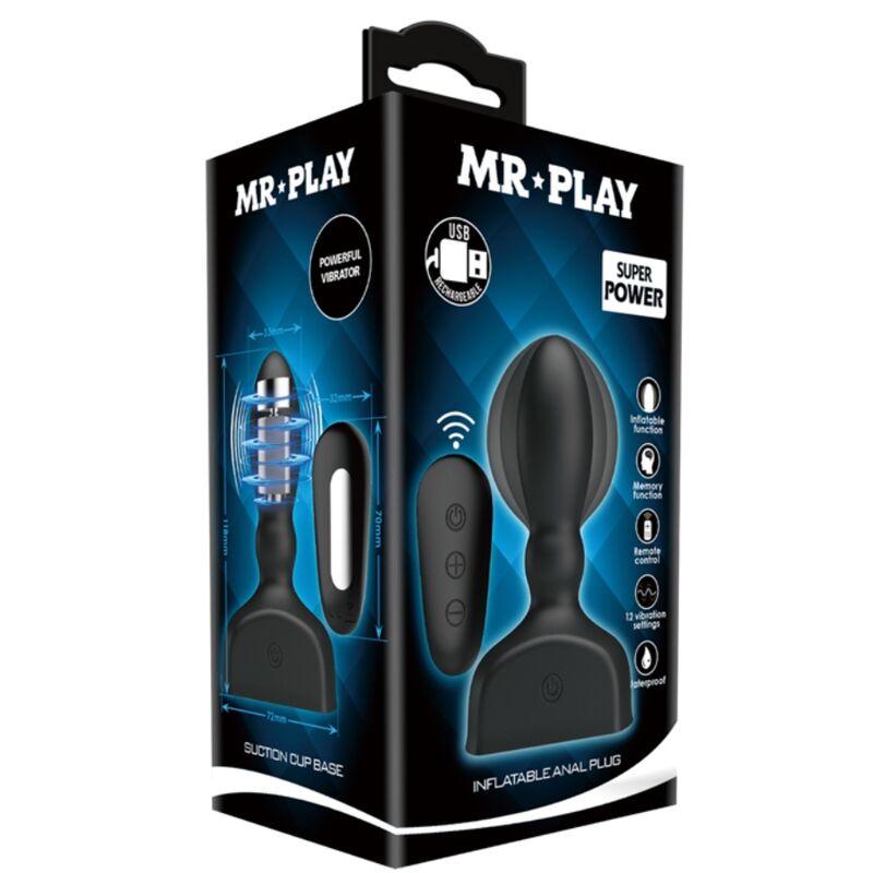 MR PLAY - TELECOMANDO PLUG ANALE GONFIABILE NERO - MR PLAY | Lingerie Harness Boutique