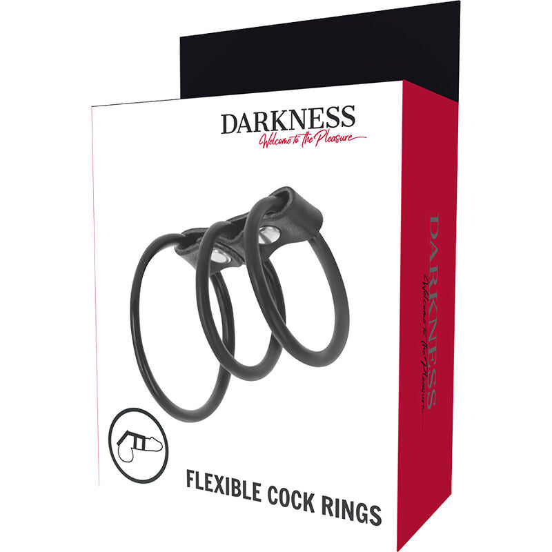 DARKNESS - SET DI 3 ANELLI PER PENE FLESSIBILI - DARKNESS BONDAGE | Lingerie Harness Boutique
