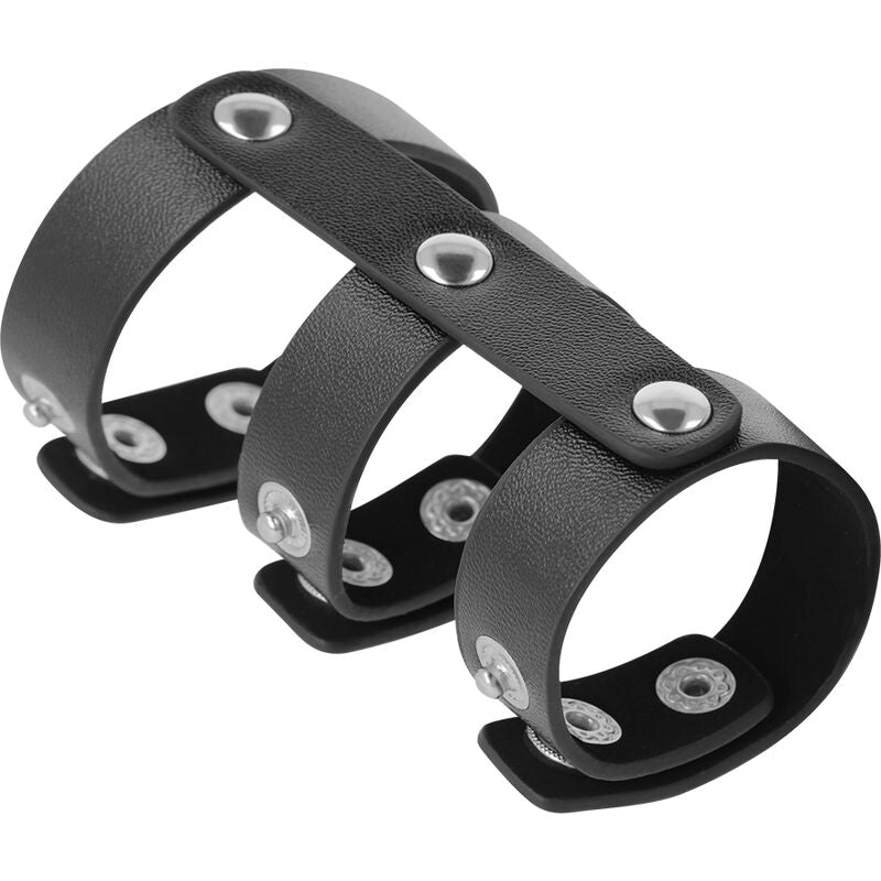 DARKNESS - ANELLO DOPPIO PER PENE E TESTICOLI IN PELLE REGOLABILE - DARKNESS BONDAGE | Lingerie Harness Boutique
