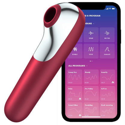 SATISFYER - VIBRATORE E VENTOSA DUAL LOVE CON ARIA PULSATA ROSSO - SATISFYER CONNECT | Lingerie Harness Boutique