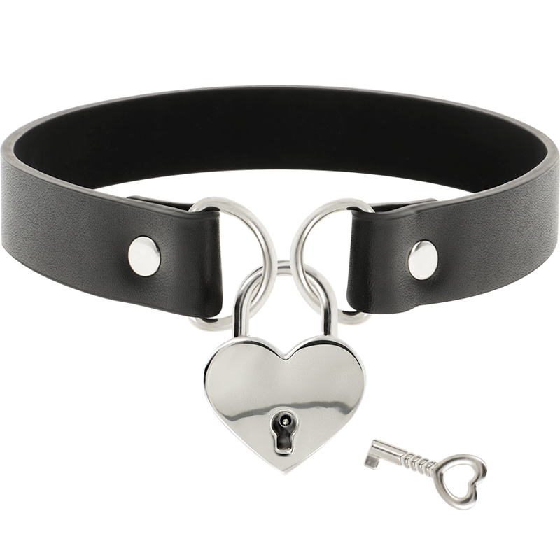 COQUETTE CHIC DESIRE - VEGAN LEATHER NECKLACE WITH HEART ACCESSORY WITH KEY