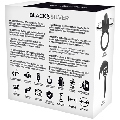 BLACK&SILVER - ANELLO RICARICABILE BURTON 10 MODALITÀ DI VIBRAZIONE - BLACK&SILVER | Lingerie Harness Boutique
