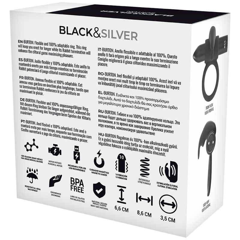 BLACK&SILVER - ANELLO BURTON 10 MODALITÀ DI VIBRAZIONE NERO - BLACK&SILVER | Lingerie Harness Boutique